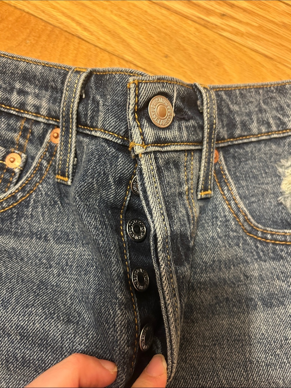 Levi’s 501 Dark Wash Distressed Denim shorts - Picture 2 of 5